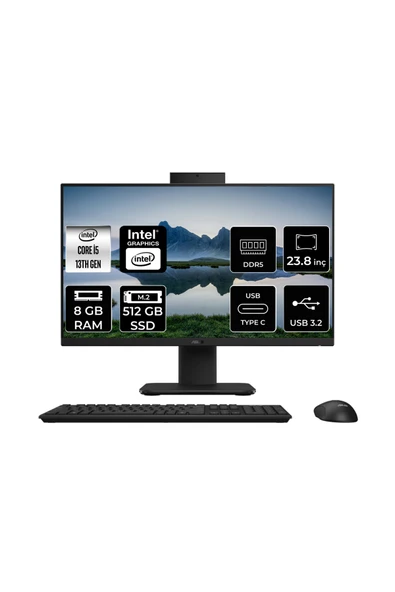 ASUS V440 Intel Core i5 13420H 8GB 512GB SSD 23.8" FHD FDOS All in One Bilgisayar Siyah & USB Bellek ürün görseli 1