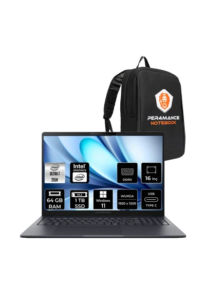 ASUS ExpertBook B5 Intel Core Ultra 7 255H 64GB 1TB SSD 16" FHD+ W11H Dizüstü Bilgisayar & Çanta ürün görseli 1