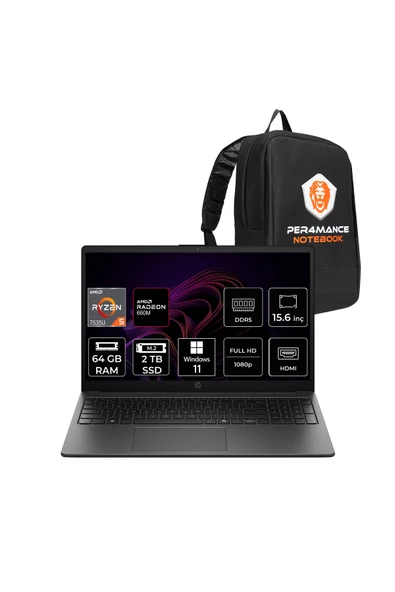 HP 255R G10 Ryzen 5 7535U 64GB 2TB SSD 15.6" FHD W11H Dizüstü Bilgisayar & PER4 Çanta ürün görseli 1