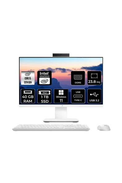 ASUS V440 Intel Core i5 13420H 40GB 1TB SSD 23.8" FHD W11P All in One Bilgisayar Beyaz & USB Bellek ürün görseli 1
