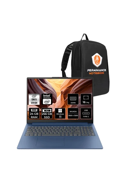 LENOVO IdeaPad Slim 3 i5 13420H 24GB DDR5 256GB SSD 16" WUXGA W11P Dizüstü Bilgisayar & PER4 Çanta ürün görseli 1