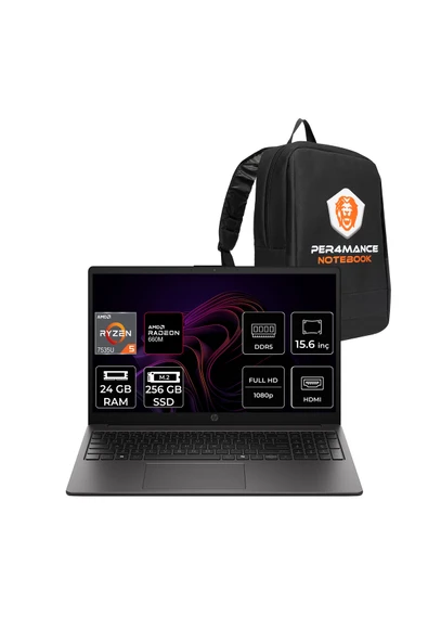 HP 255R G10 Ryzen 5 7535U 24GB 256GB SSD 15.6" FHD FDOS Dizüstü Bilgisayar & PER4 Çanta ürün görseli 1
