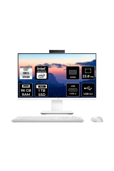 ASUS V440 Intel Core i5 13420H 96GB 1TB SSD 23.8" FHD FDOS All in One Bilgisayar Beyaz & USB Bellek ürün görseli 1