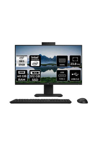 ASUS V440 i5 13420H 40GB 512GB SSD 23.8" FHD FDOS All in One Bilgisayar Siyah & USB Bellek ürün görseli 1