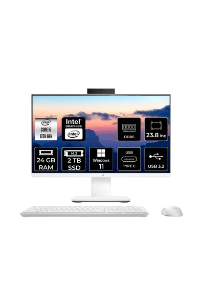 ASUS V440 Intel Core i5 13420H 24GB 2TB SSD 23.8" FHD W11P All in One Bilgisayar Beyaz & USB Bellek ürün görseli 1