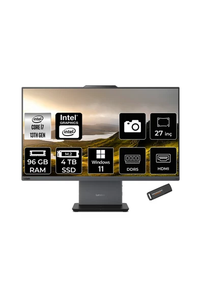 LENOVO ThinkCentre Neo 50A i7 13620H 96GB DDR5 4TB SSD 27" FHD IPS W11P Siyah All in One PC & PER4 ürün görseli 1