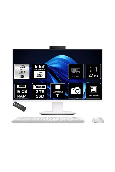 ASUS V470 Intel Core 7 240H 16GB 2TB SSD 27" FHD 100Hz W11H All in One Bilgisayar & PER4 USB Bellek ürün görseli 1