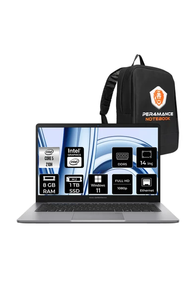 ASUS ExpertBook P1 Intel Core 5 210H 8GB 1TB SSD 14" FHD W11H Dizüstü Bilgisayar & PER4 Çanta ürün görseli 1