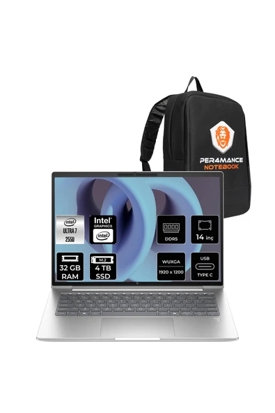 HP EliteBook 6 G1i Ultra 7 255U 32GB 4TB SSD Intel Graphics 14" WUXGA FDOS Notebook & PER4 Çanta ürün görseli 1