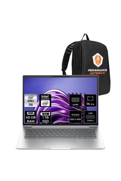 HP EliteBook 6 G1i Ultra 5 225U 40GB 1TB SSD Intel Graphics 14" WUXGA FDOS Notebook & PER4 Çanta ürün görseli 1
