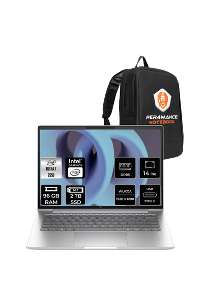 HP EliteBook 6 G1i Ultra 7 255U 96GB 4TB SSD Intel Graphics 14" WUXGA FDOS Notebook & PER4 Çanta ürün görseli 1