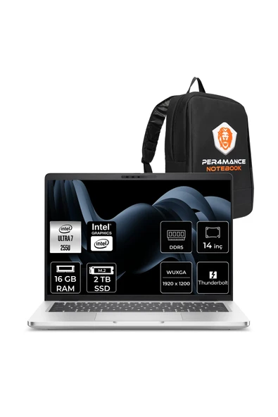 Dell Pro 14 Plus Ultra 7 255U 16GB 2TB SSD Intel Graphics 14" WUXGA FDOS Notebook & PER4 Çanta ürün görseli 1
