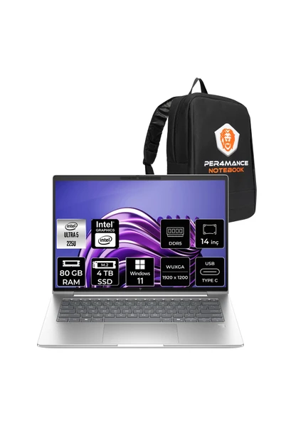HP EliteBook 6 G1i Ultra 5 225U 80GB 4TB SSD Intel Graphics 14" WUXGA W11H Notebook & PER4 Çanta ürün görseli 1