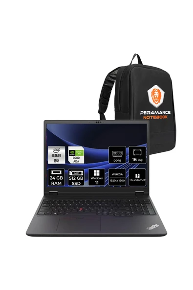 LENOVO ThinkPad P16v G2 Ultra 9 185H 24GB 512GB SSD RTX3000A/8GB 16" FHD+ W11H İş İstasyonu ürün görseli 1
