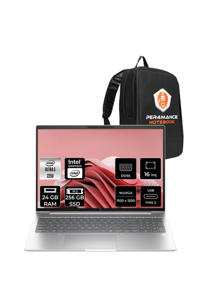 HP EliteBook 6 G1i Ultra 5 225U 24GB 256GB SSD Intel Graphics 16" WUXGA FDOS Notebook & PER4 Çanta ürün görseli 1