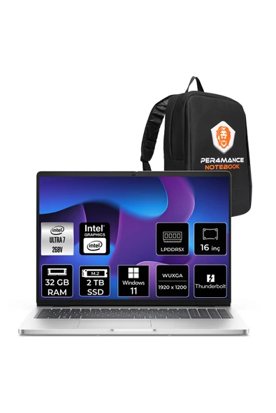 Dell Pro 16 Plus Ultra 7 268V 32GB 2TB SSD Intel Graphics 16" WUXGA FDOS Notebook & PER4 Çanta ürün görseli 1
