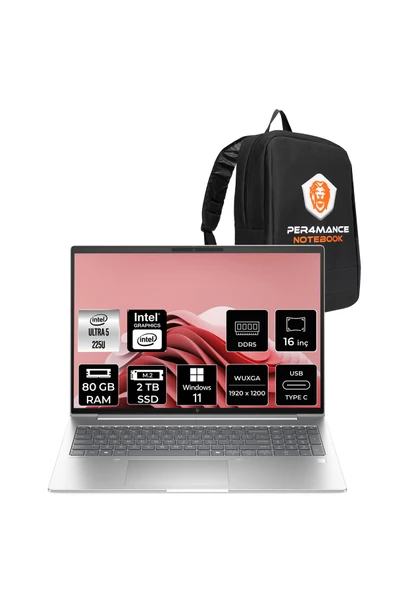 HP EliteBook 6 G1i Ultra 5 225U 80GB 2TB SSD Intel Graphics 16" WUXGA W11H Notebook & PER4 Çanta ürün görseli 1