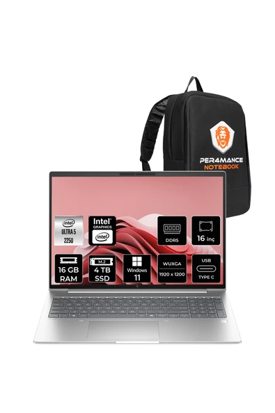 HP EliteBook 6 G1i Ultra 5 225U 16GB 4TB SSD Intel Graphics 16" WUXGA W11P Notebook & PER4 Çanta ürün görseli 1