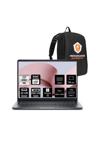 Dell Pro14 PC14250 Ultra 5 235U 32GB 512GB SSD 14" WUXGA IPS W11H Dizüstü Bilgisayar & PER4 Çanta ürün görseli 1