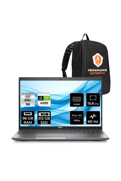 Dell Precision 3591 Ultra 7 155H 96GB 512GB SSD RTX A500/4GB 15.6" FHD FDOS Workstation & Per4 Çanta ürün görseli 1
