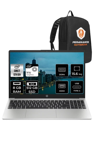 HP 250 G10 Intel Core i7 1355U 8GB RAM 512GB SSD 15.6'' FHD FDOS 8A541EA & PER4 ÇANTA ürün görseli 1