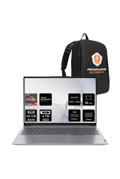 LENOVO ThinkBook 16 G7 R7 7735HS 40GB DDR5 4TB SSD 16'' WUXGA FDOS Dizüstü Bilgisayar & PER4 ÇANTA ürün görseli 1
