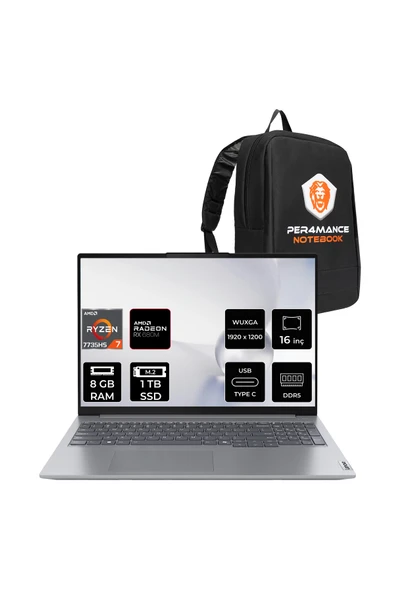 LENOVO ThinkBook 16 G7 R7 7735HS 8GB DDR5 1TB SSD 16'' WUXGA FDOS Dizüstü Bilgisayar & PER4 ÇANTA ürün görseli 1