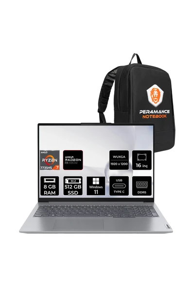 LENOVO ThinkBook 16 G7 R7 7735HS 8GB DDR5 512GB SSD 16'' WUXGA W11P Dizüstü Bilgisayar & PER4 ÇANTA ürün görseli 1