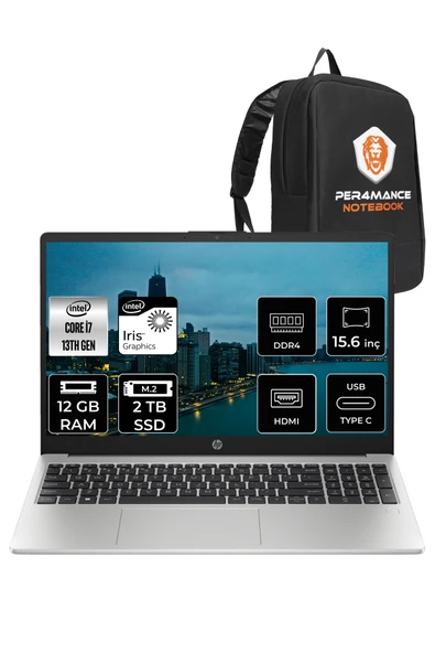 HP 250 G10 Intel Core i7 1355U 12GB RAM 2TB SSD 15.6'' FHD FDOS 8A541EA & PER4 ÇANTA ürün görseli 1