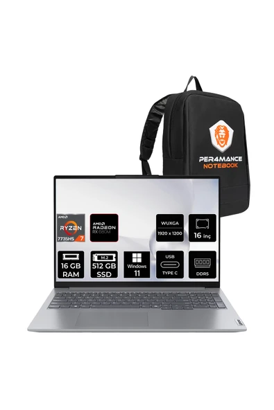 LENOVO ThinkBook 16 G7 R7 7735HS 16GB DDR5 512GB SSD 16'' WUXGA W11P Dizüstü Bilgisayar & PER4 ÇANTA ürün görseli 1