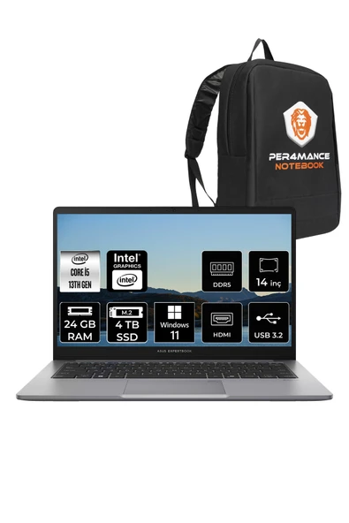 ASUS ExpertBook P1 Intel Core i5 13420H 24GB 4TB SSD 14" FHD W11P Dizüstü Bilgisayar & PER4 Çanta ürün görseli 1