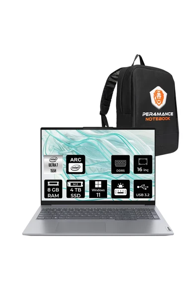 LENOVO ThinkBook 16 G7 Ultra 7 155H 8GB 4TB SSD 16" WUXGA W11H Dizüstü Bilgisayar & PER4 ÇANTA ürün görseli 1