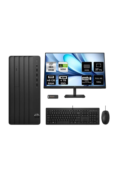 HP 240 PRODESK 2 i5 14400 48GB 4TB SSD RTX5050/8GB FDOS Masaüstü Bilgisayar + 27" Monitör ürün görseli 1