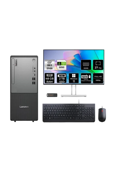 LENOVO ThinkCentre Neo 50T G5 i3 13100 48GB 2TB SSD RTX5050/8GB W11P Masaüstü Bilgisayar + 27" ürün görseli 1