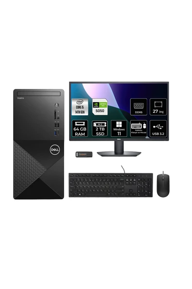 Dell Vostro 3030MT i5 14600 64GB 2TB SSD RTX5050/8GB W11P Masaüstü Bilgisayar + 27" Monitör ürün görseli 1