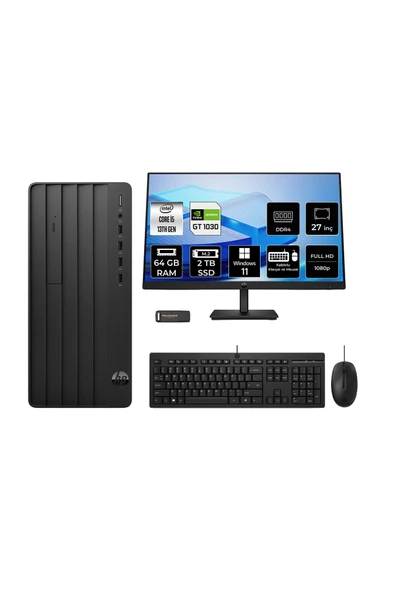HP Pro Tower 290 G9 i5 13400 64GB 2TB SSD GT1030/4GB W11P Masaüstü Bilgisayar + 27" Monitör ürün görseli 1
