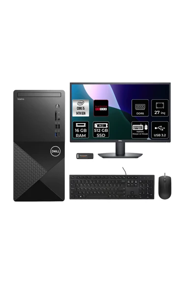 Dell Vostro 3030MT i5 14600 16GB 512GB SSD RX550/4GB FDOS Masaüstü Bilgisayar + 27" Monitör ürün görseli 1