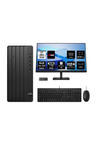 HP Pro Tower 290 G9 i5 13400 64GB 1TB SSD RX550/4GB W11P Masaüstü Bilgisayar + 23.8" Monitör ürün görseli 1