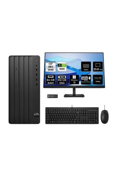 HP Pro Tower 290 G9 i5 13400 64GB 512GB SSD RTX5050/8GB W11P Masaüstü Bilgisayar + 23.8" Monitör ürün görseli 1
