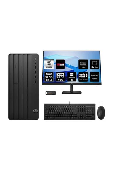 HP Pro Tower 290 G9 i5 13400 32GB 512GB SSD RX550/4GB W11H Masaüstü Bilgisayar + 27" Monitör ürün görseli 1