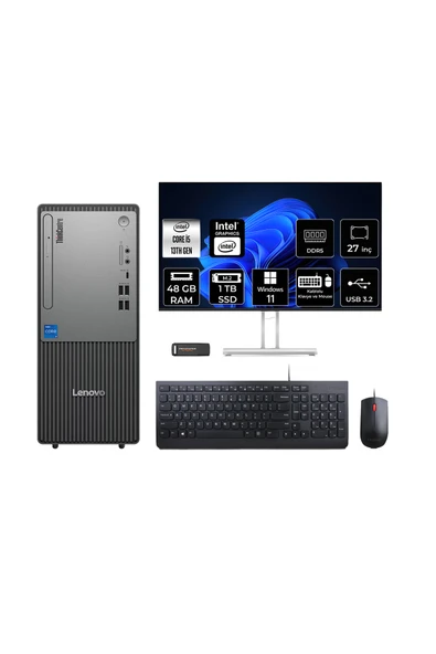 LENOVO ThinkCentre Neo 50T G5 i5 13400 48GB 1TB SSD W11P Masaüstü Bilgisayar + 27" Monitör ürün görseli 1