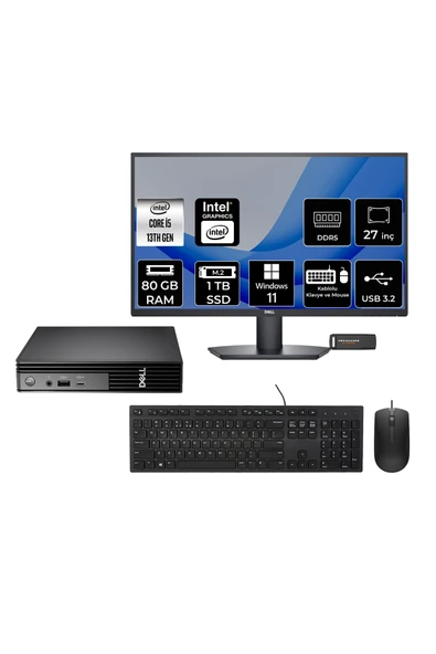 Dell Pro Micro QCM1250 Intel Core i5 14500T 80GB 1TB SSD 27" W11P Mini Masaüstü Bilgisayar ürün görseli 1