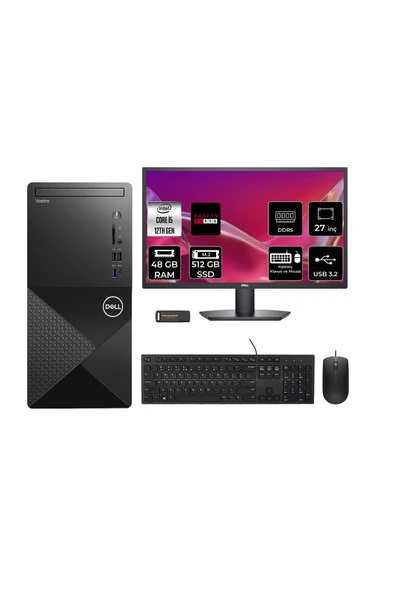 Dell Vostro 3030MT i5 12400 48GB 512GB SSD RX550/4GB FDOS Masaüstü Bilgisayar + 27" Monitör ürün görseli 1