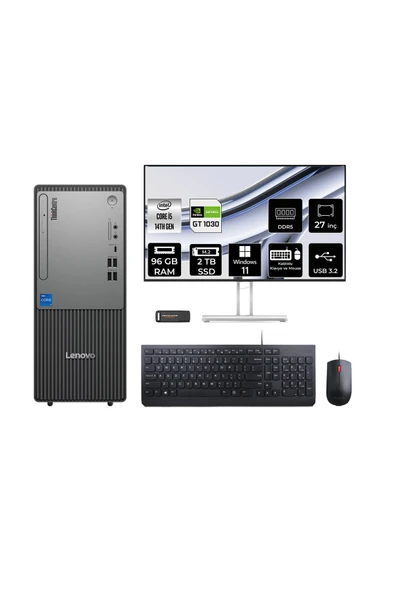 LENOVO ThinkCentre Neo 50T G5 i5 14400 96GB 2TB SSD GT1030/4GB W11P Masaüstü Bilgisayar + 27" ürün görseli 1