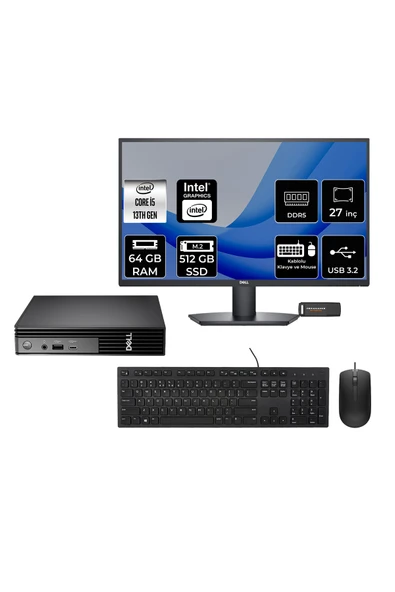 Dell Pro Micro QCM1250 Intel Core i5 14500T 64GB 512GB SSD 27" FDOS Mini Masaüstü Bilgisayar ürün görseli 1