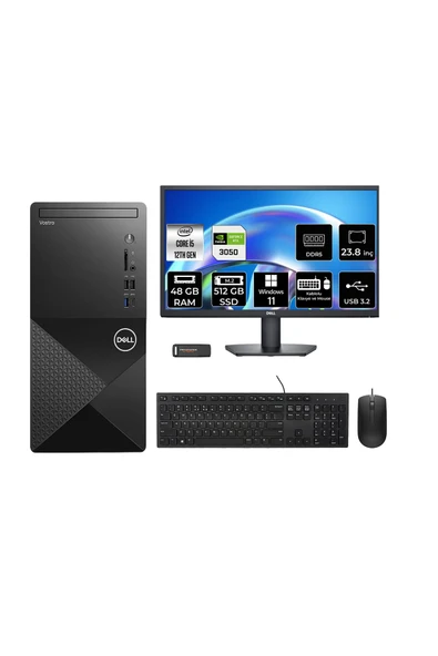 Dell Vostro 3030MT i5 12400 48GB 512GB SSD RTX3050/6GB W11P Masaüstü Bilgisayar + 23.8" Monitör ürün görseli 1