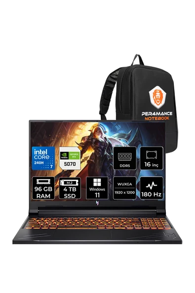 ACER Nitro V16 Intel Core 7 240H 96GB 4TB SSD RTX5070/8GB 95W 16" WUXGA 180Hz W11P Gaming Laptop ürün görseli 1