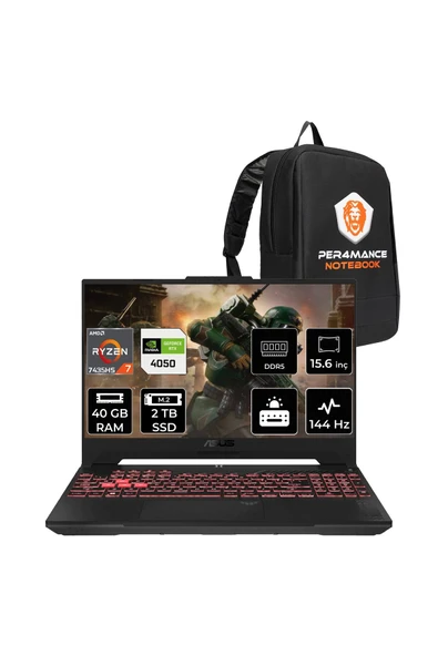 ASUS TUF Gaming A15 R7 7435HS 40GB 2TB SSD RTX4050/6GB 140W 15.6" FHD 144Hz FDOS Laptop FA507NUR ürün görseli 1