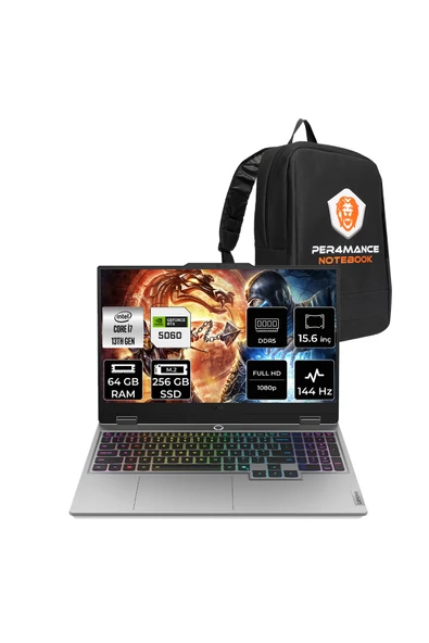 LENOVO LOQ i7-13700HX 64GB 256GB SSD RTX5060/8GB 100W 144Hz FHD 15.6" FDOS Gaming Laptop &PER4 ÇANTA ürün görseli 1