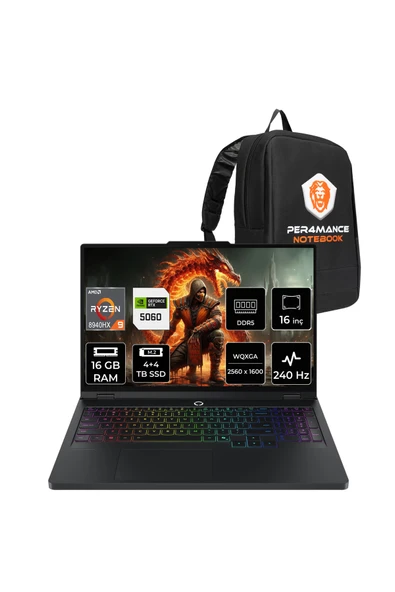 LENOVO Legion Pro 5 R9 8940HX 16GB 4TB+4TB SSD RTX5060/8GB 115W 16" QHD+ 240Hz FDOS Gaming Laptop ürün görseli 1